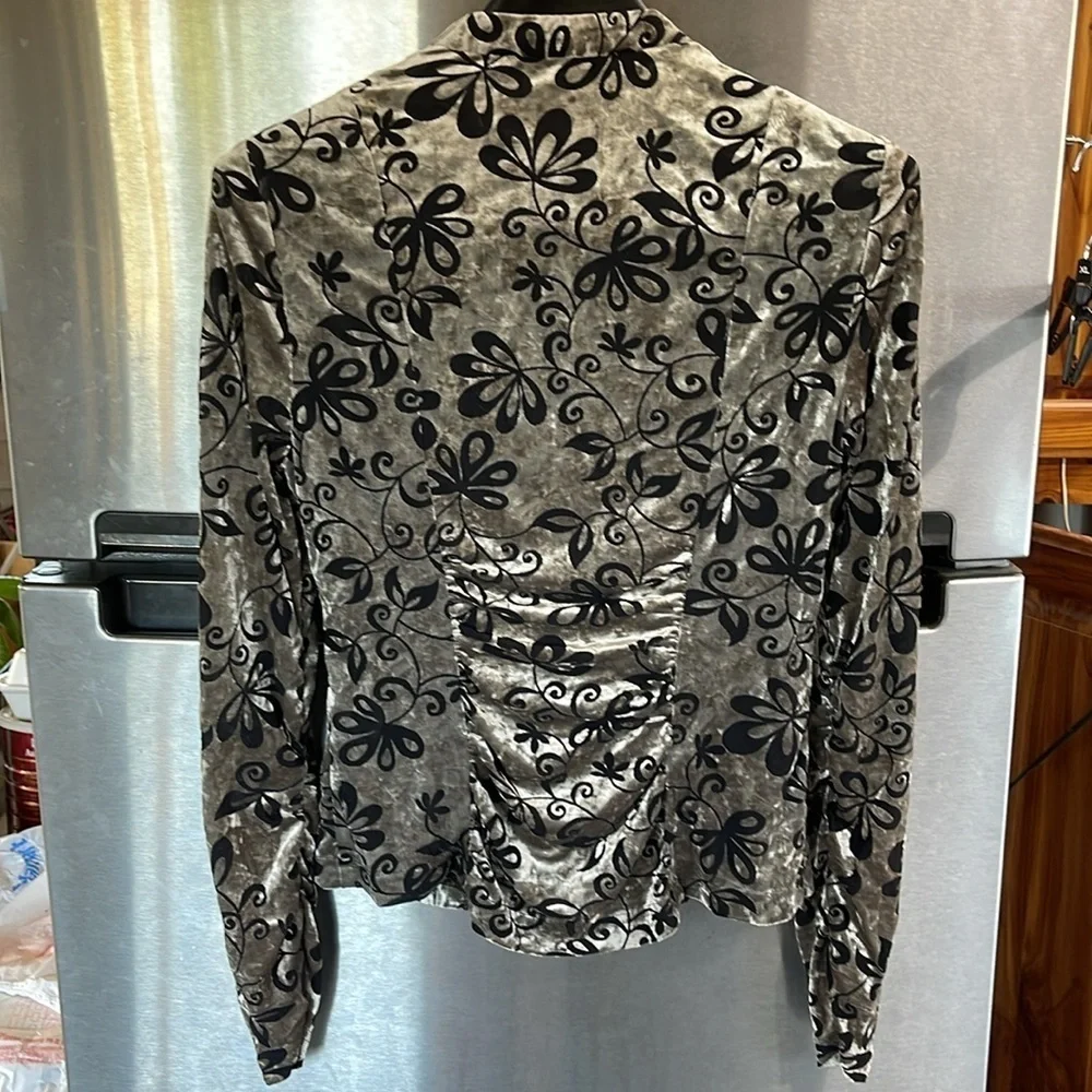 Velvet‎ Burnout Joseph Ribkoff Women's Floral Zip-Up Jacket Sz 10 Black & Silver